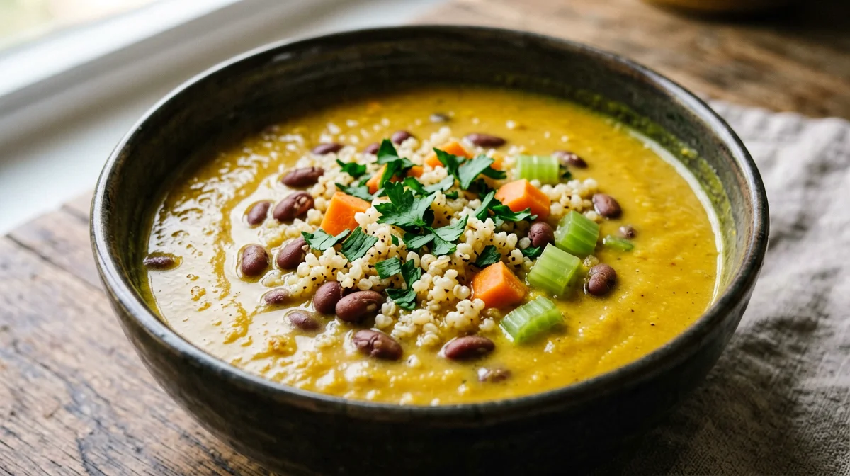 Zuppa di lenticchie e miglio alla curcuma