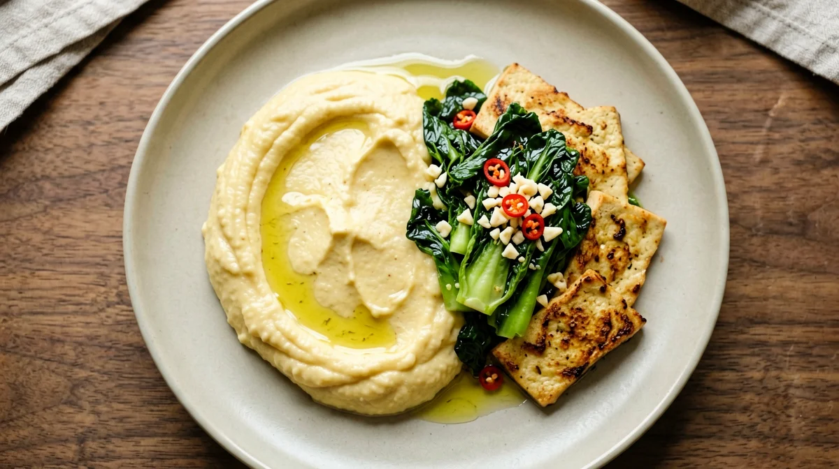 Apulian fava beans and chicory with tempeh