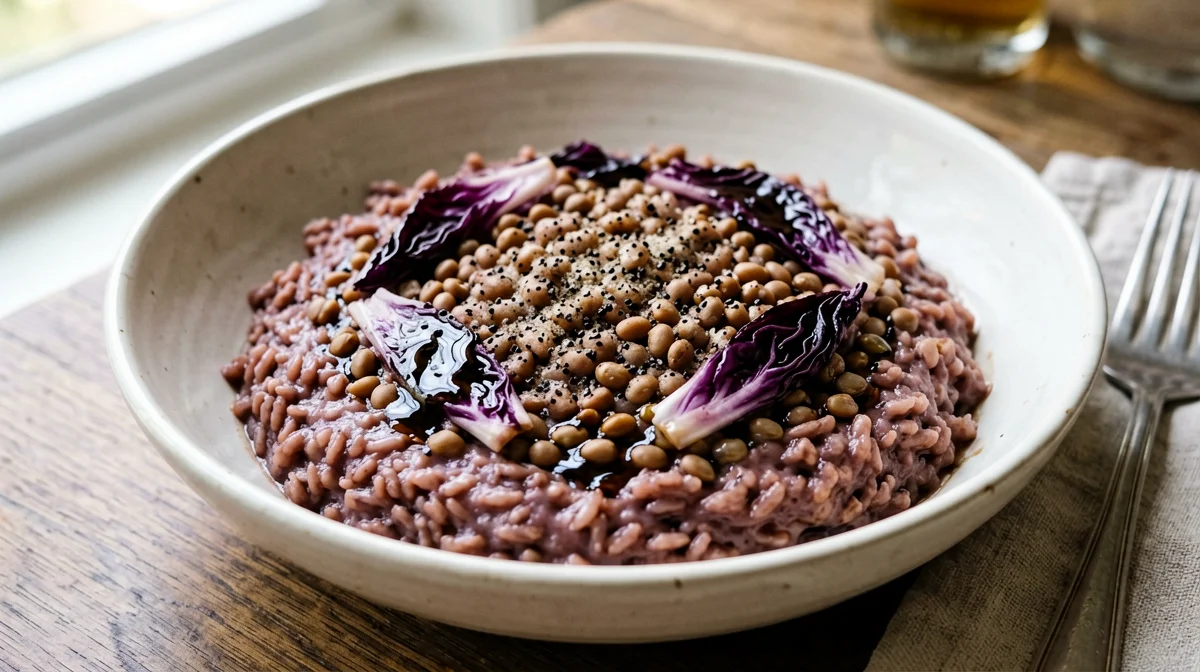 Brown rice risotto with lentils and radicchio