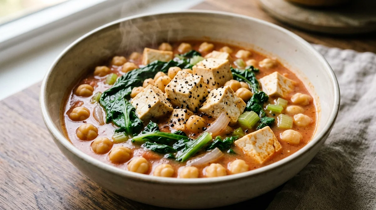 Ceci in zimino con bietole e tofu