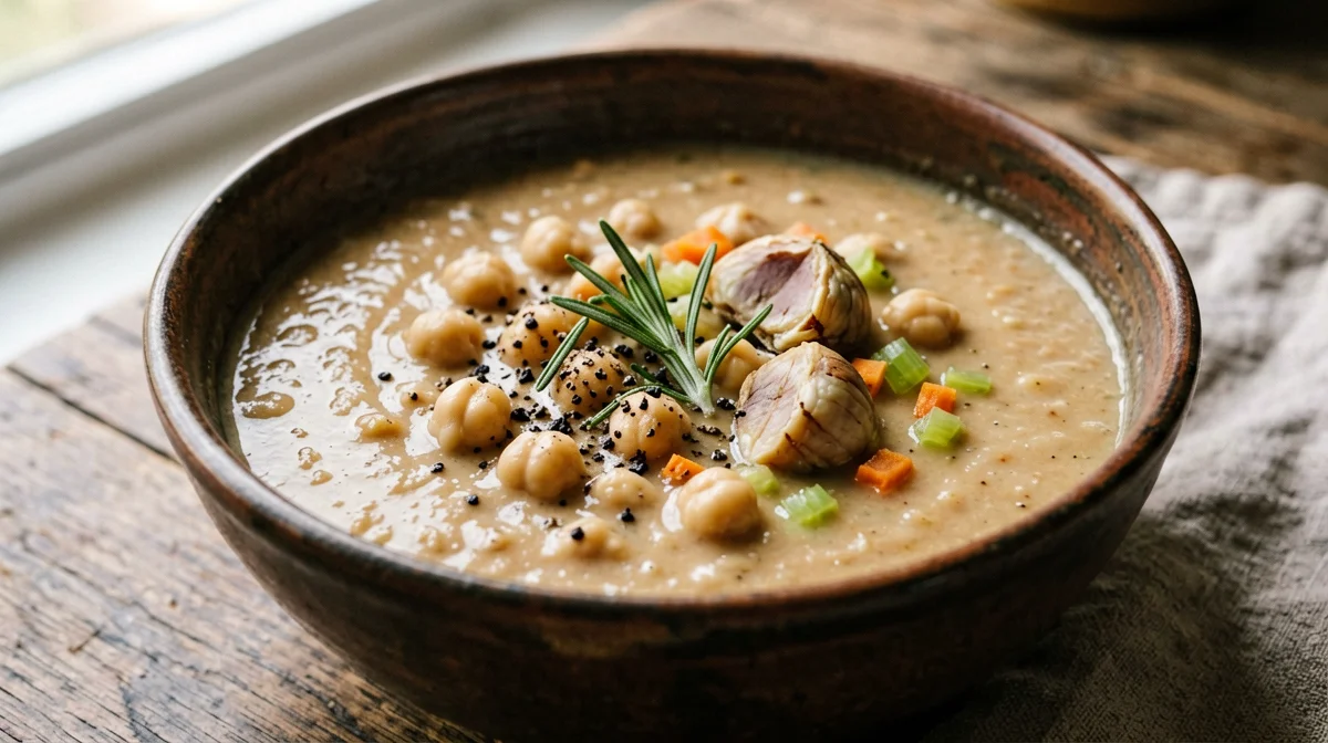 Zuppa di ceci e castagne con rosmarino