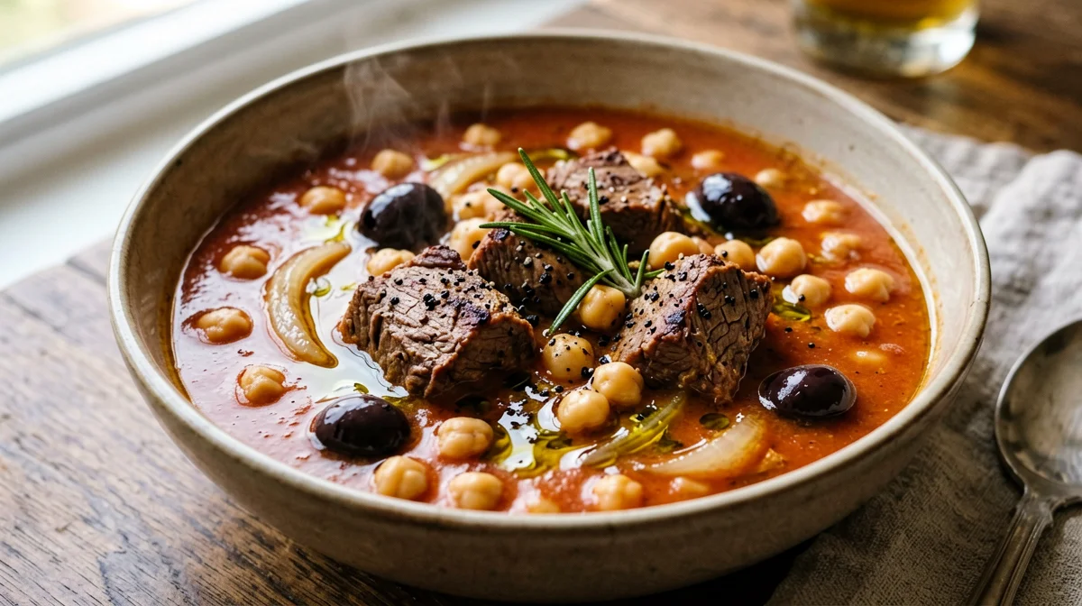 Hunter-style chickpea and seitan stew