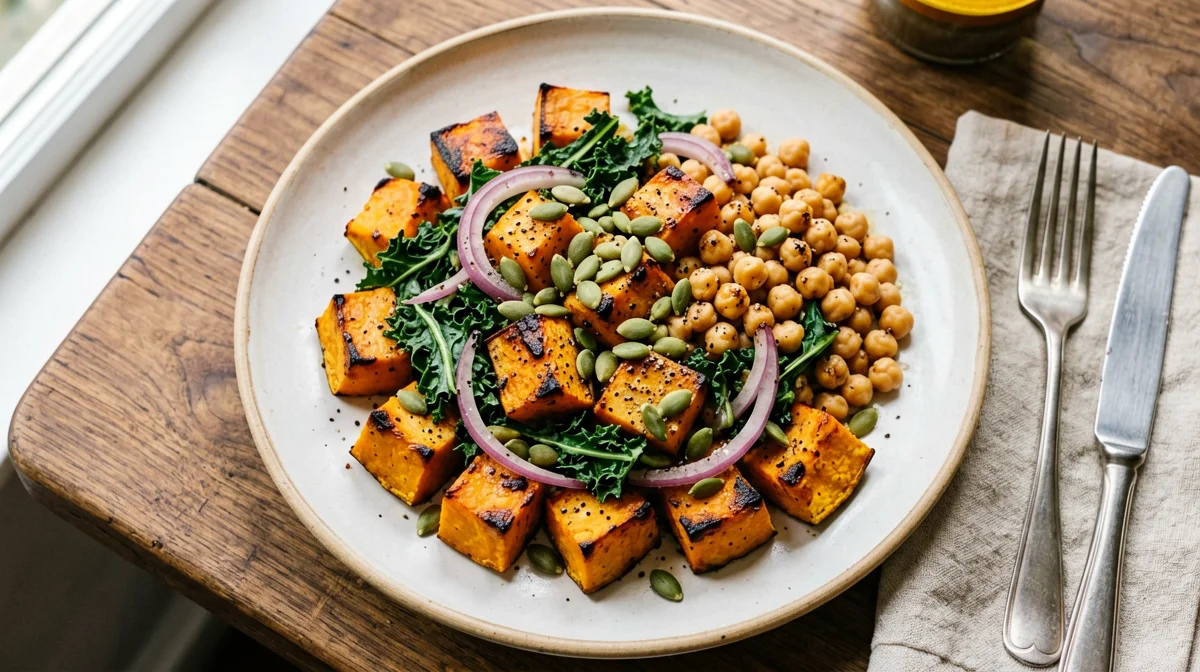 Warm chickpea, squash and cavolo nero salad