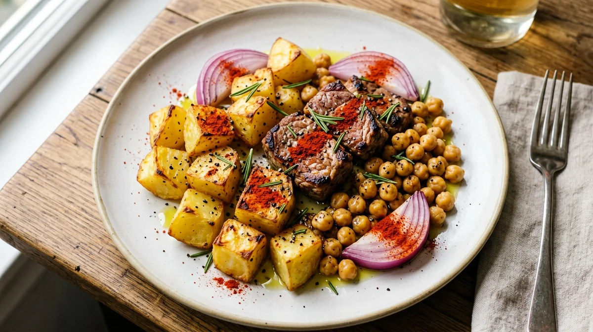 Ceci, patate e seitan al forno con rosmarino
