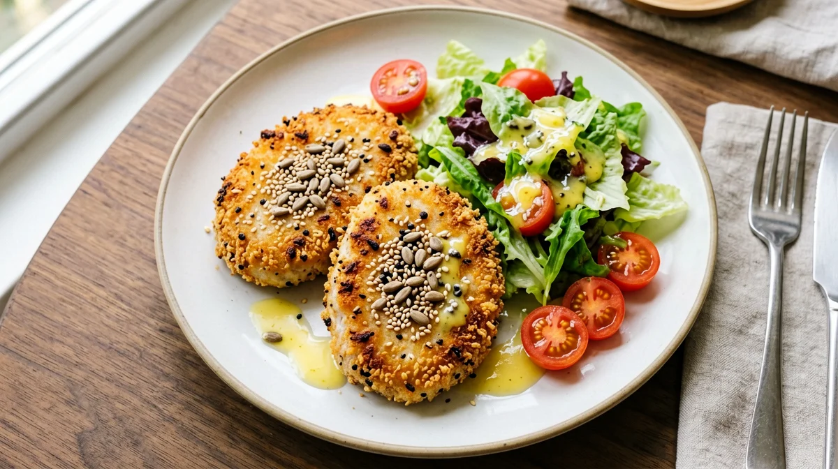 Seed-crusted chickpea and tofu cutlets