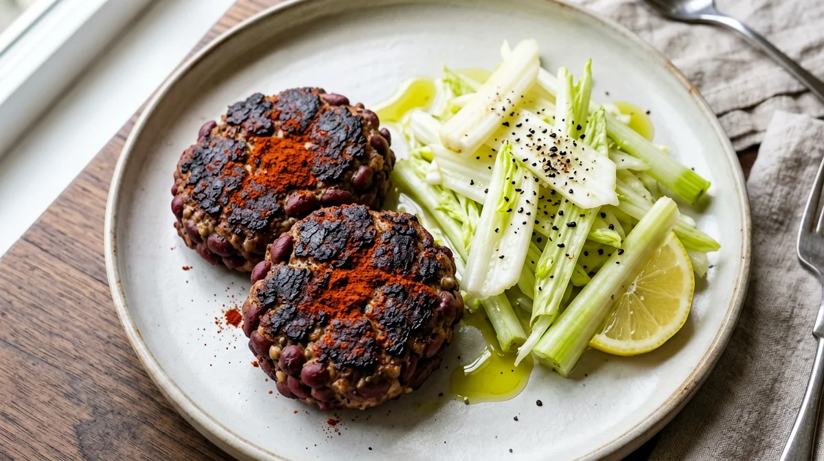 Burger di fagioli rossi e funghi con insalata di finocchi