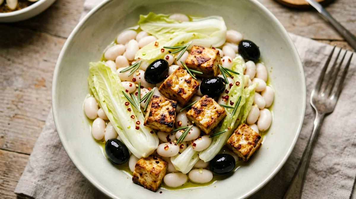 Rosemary cannellini with escarole and smoked tofu