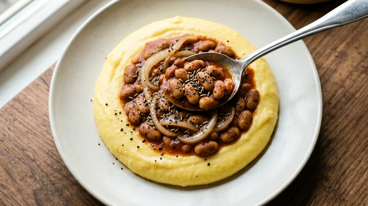 Trentino-style stewed borlotti with polenta