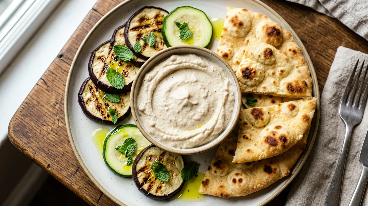 Crema di cannellini al limone con verdure grigliate e piadina
