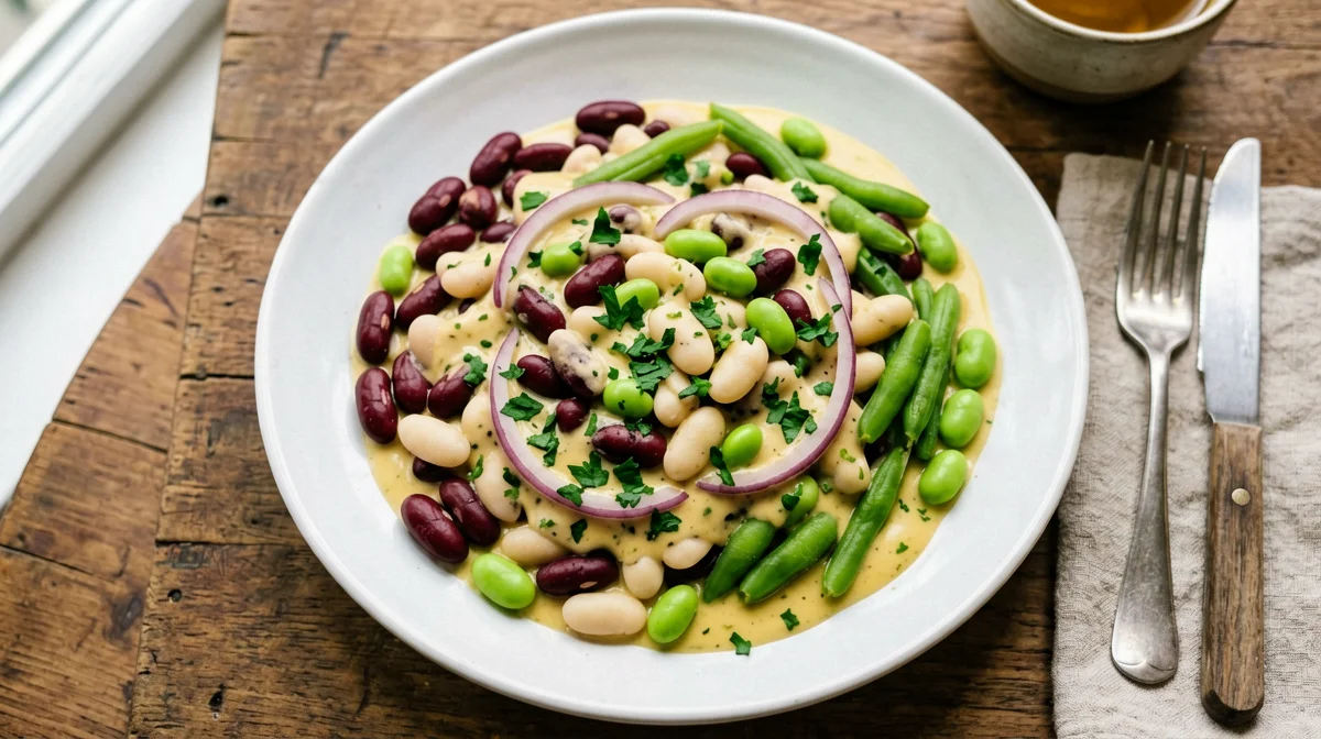 Insalata di tre fagioli con cipolla rossa e prezzemolo