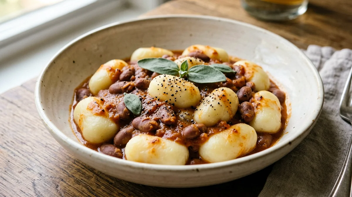 Gnocchi di patate al sugo di borlotti e salvia