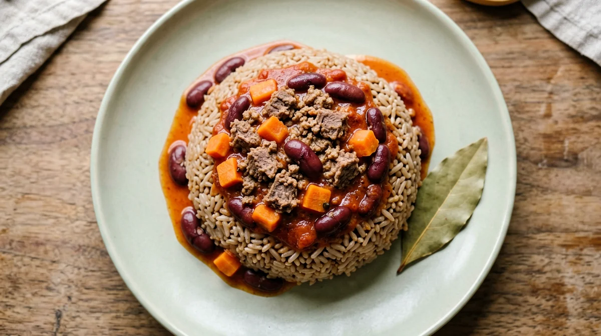 Ragù di fagioli rossi e seitan su riso integrale