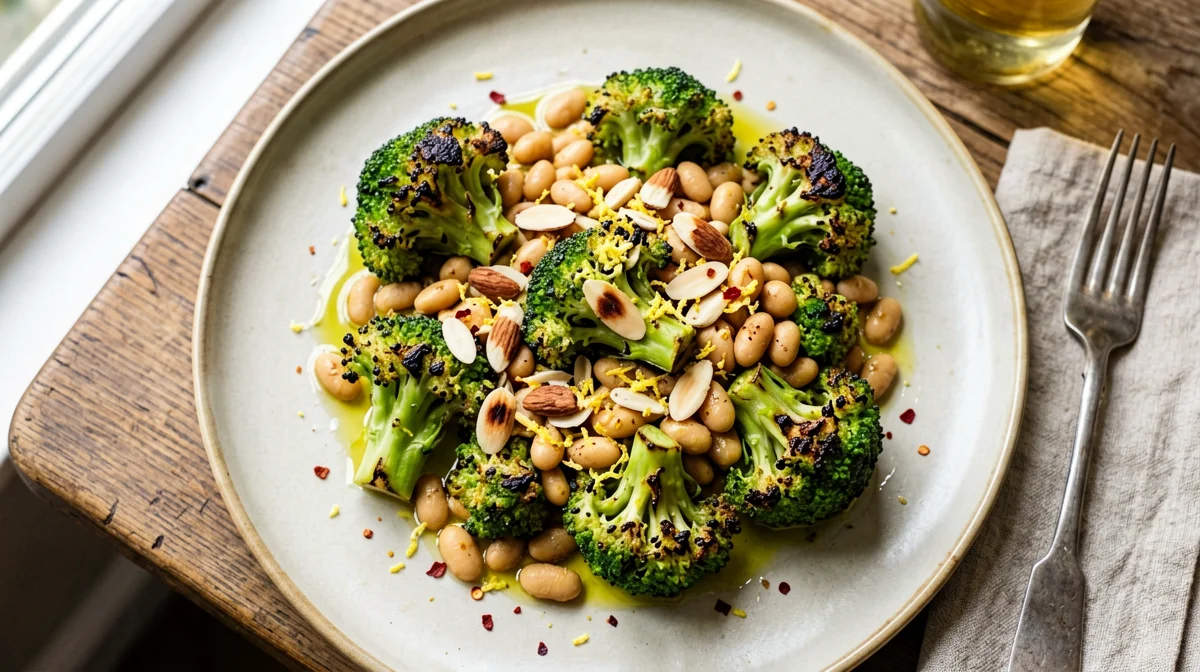 Cannellini e broccoli al forno con mandorle e limone