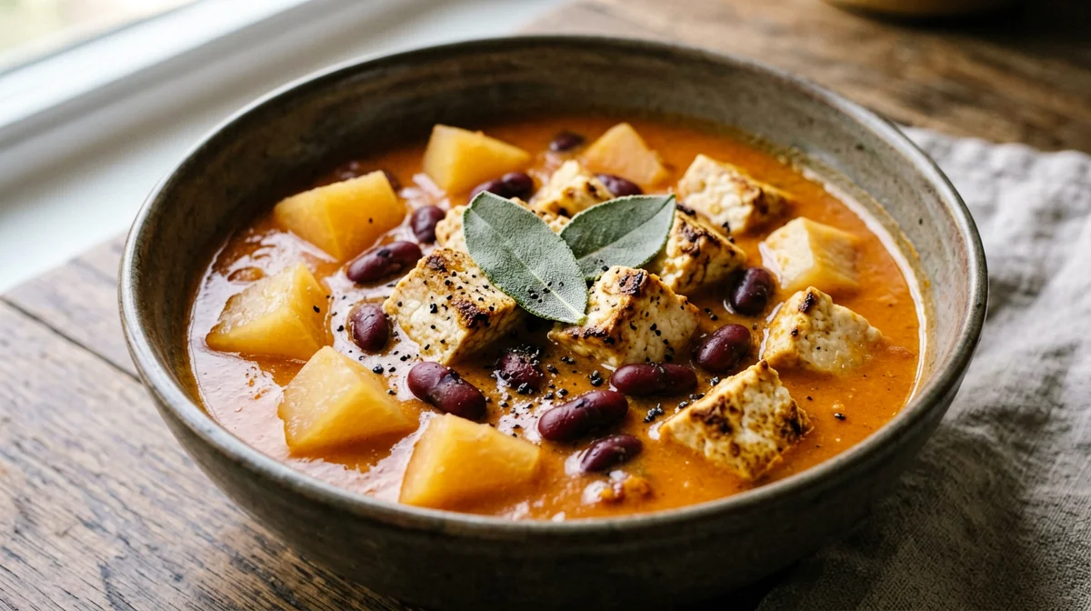 Braised red beans with squash, sage and tofu