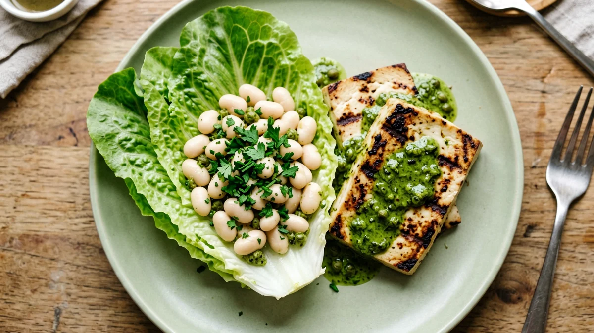 Cannellini in salsa verde with grilled tofu