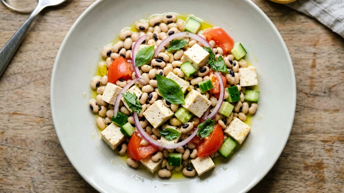 Black-eyed pea salad with tomatoes and tofu