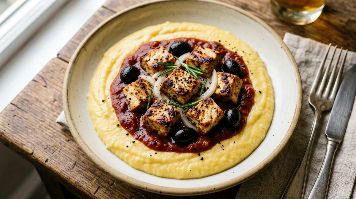 Hunter-style tofu with olives and rosemary