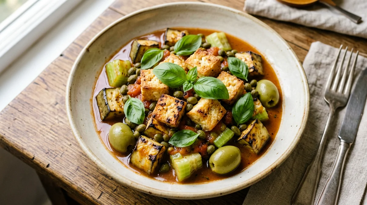 Sicilian caponata with crispy tofu
