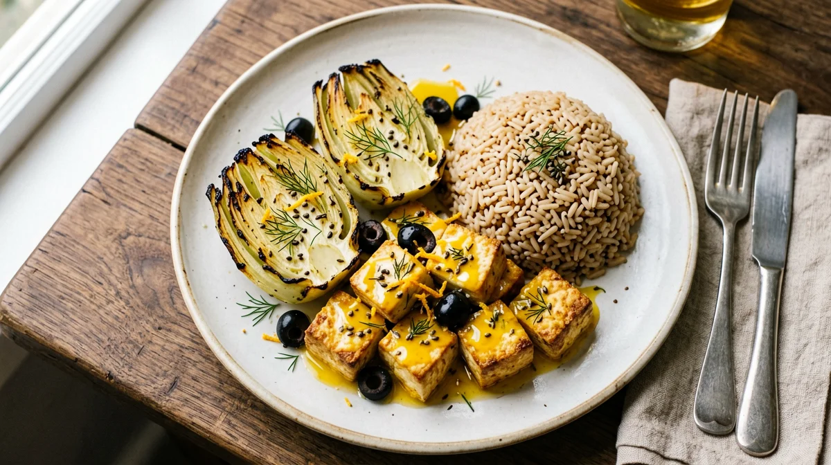 Tofu al forno con finocchi, arancia e semi di finocchio