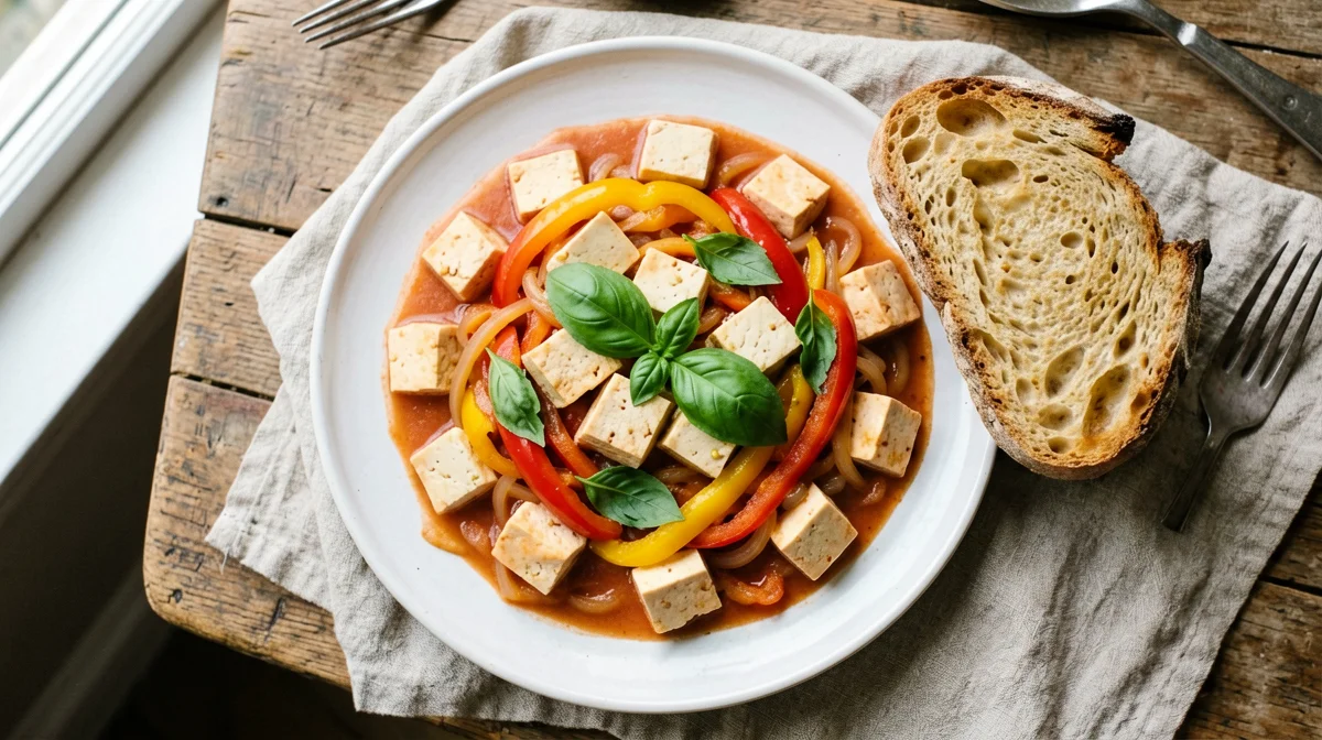 Tofu con peperonata e pane casereccio