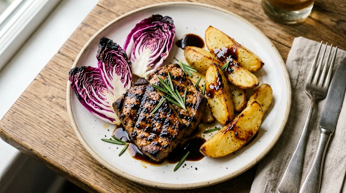 Balsamic-marinated tofu with grilled radicchio