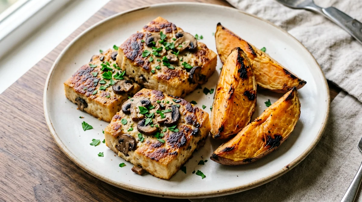 Hamburger di tofu e funghi porcini con patate dolci