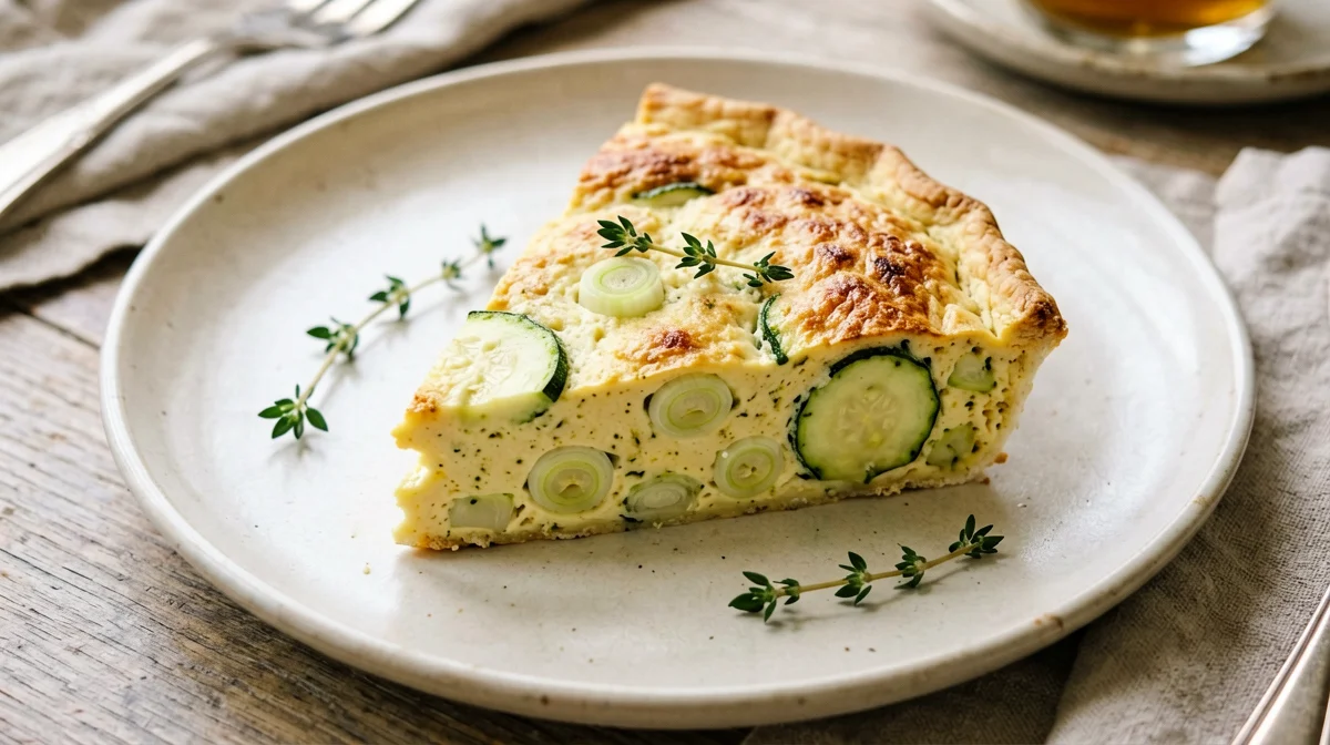 Crustless tofu, leek and zucchini quiche