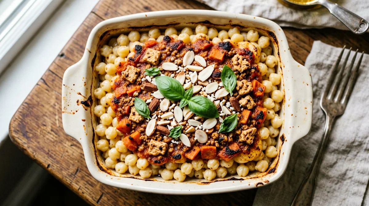 Baked chickpea pasta with tofu ragù
