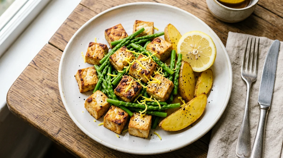 Tofu con agretti, limone e patate novelle