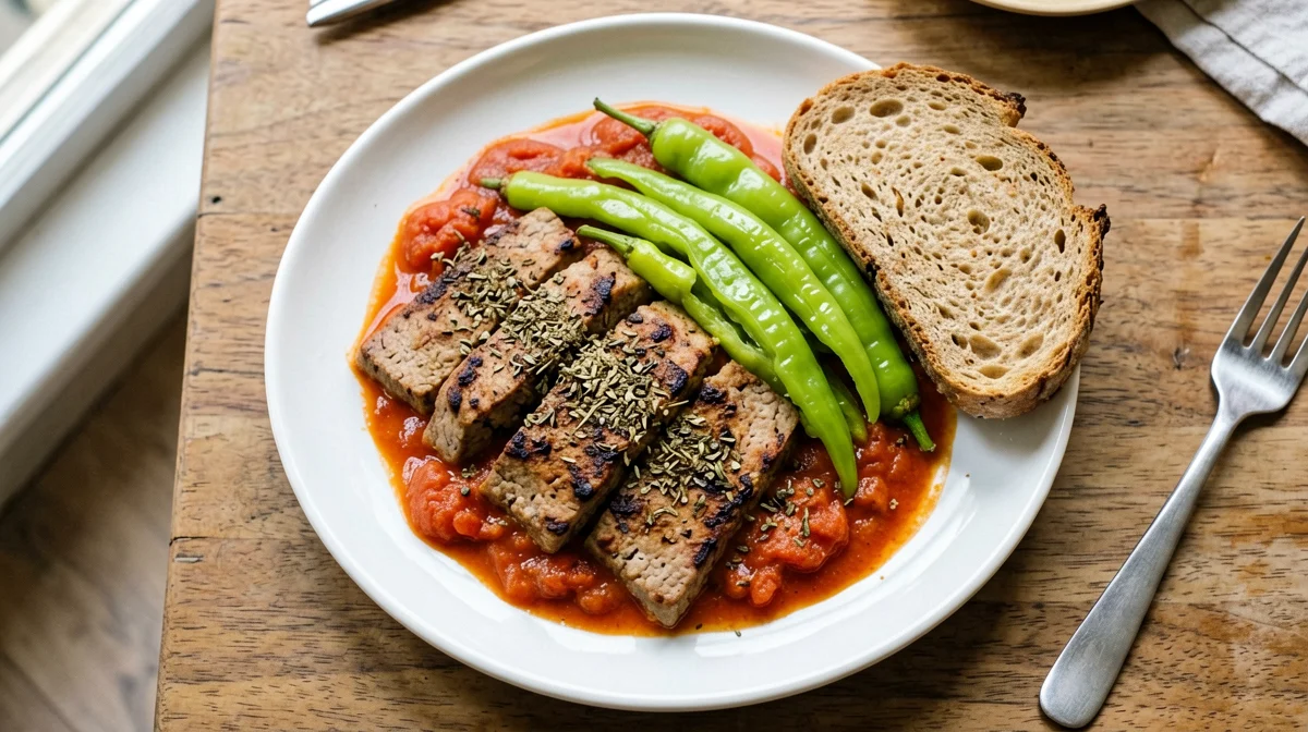 Tempeh pizzaiola with friggitelli peppers