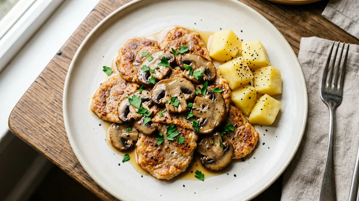 Seitan scaloppine with mushrooms