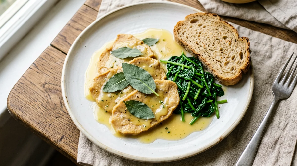 Saltimbocca di seitan alla salvia con spinaci