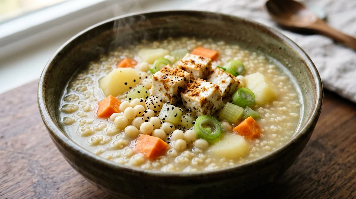 Trentino barley soup with tempeh and vegetables