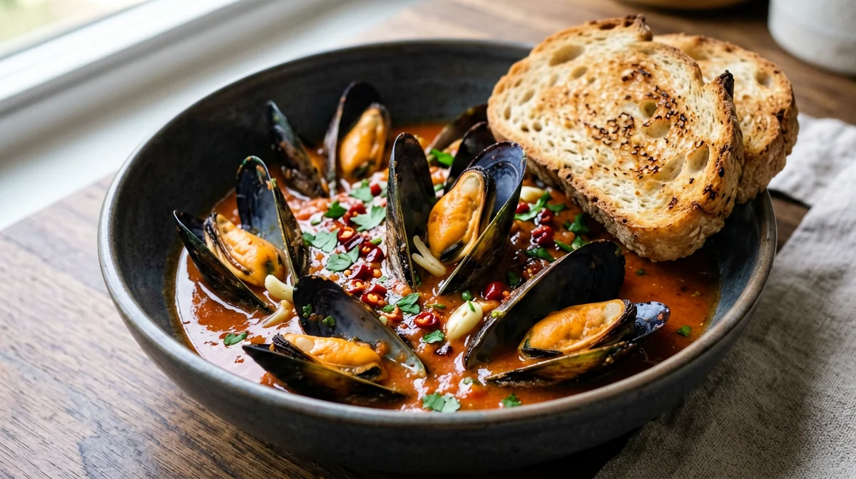 Cozze alla tarantina con crostoni integrali