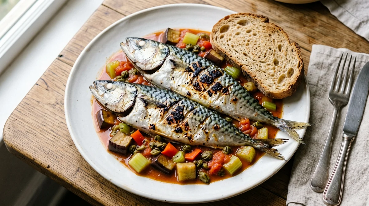 Grilled mackerel with light caponata