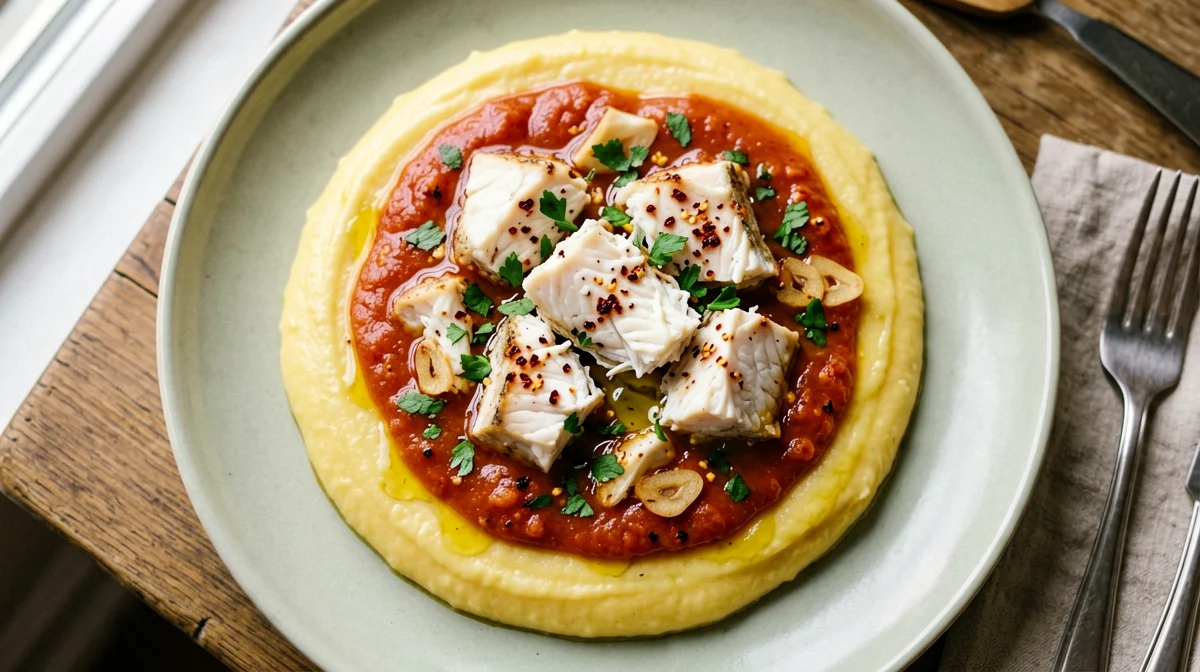 Livorno-style salt cod with polenta
