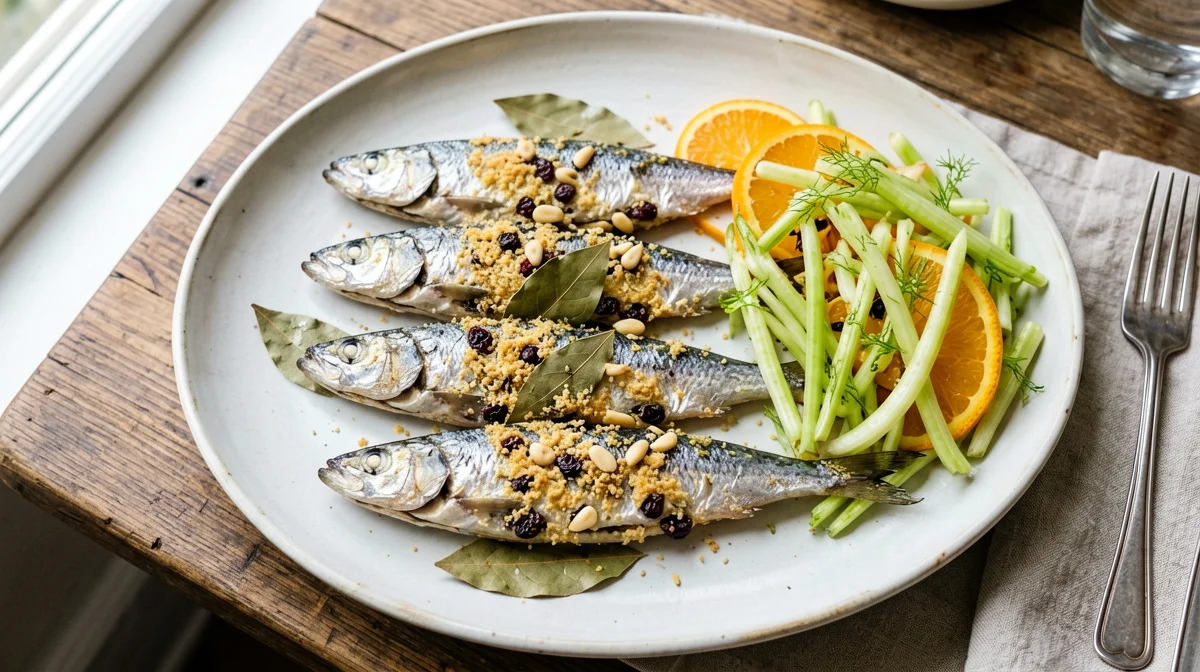 Baked sardines a beccafico with orange salad