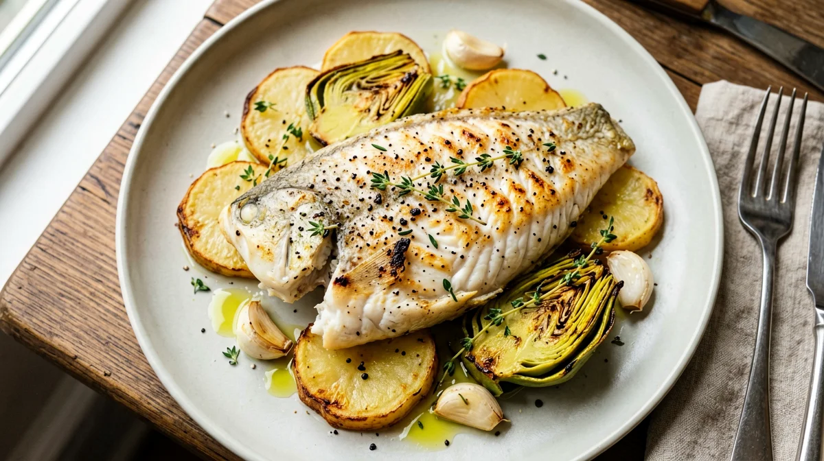 Rombo al forno con carciofi e patate