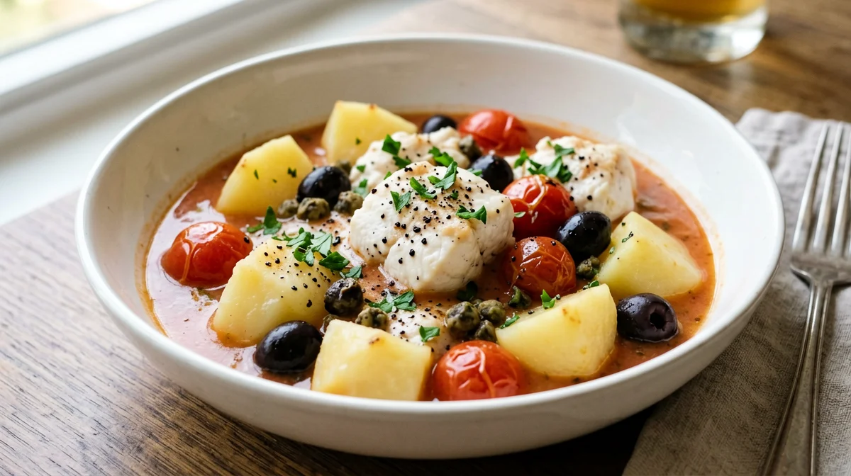 Monkfish stew with olives and potatoes