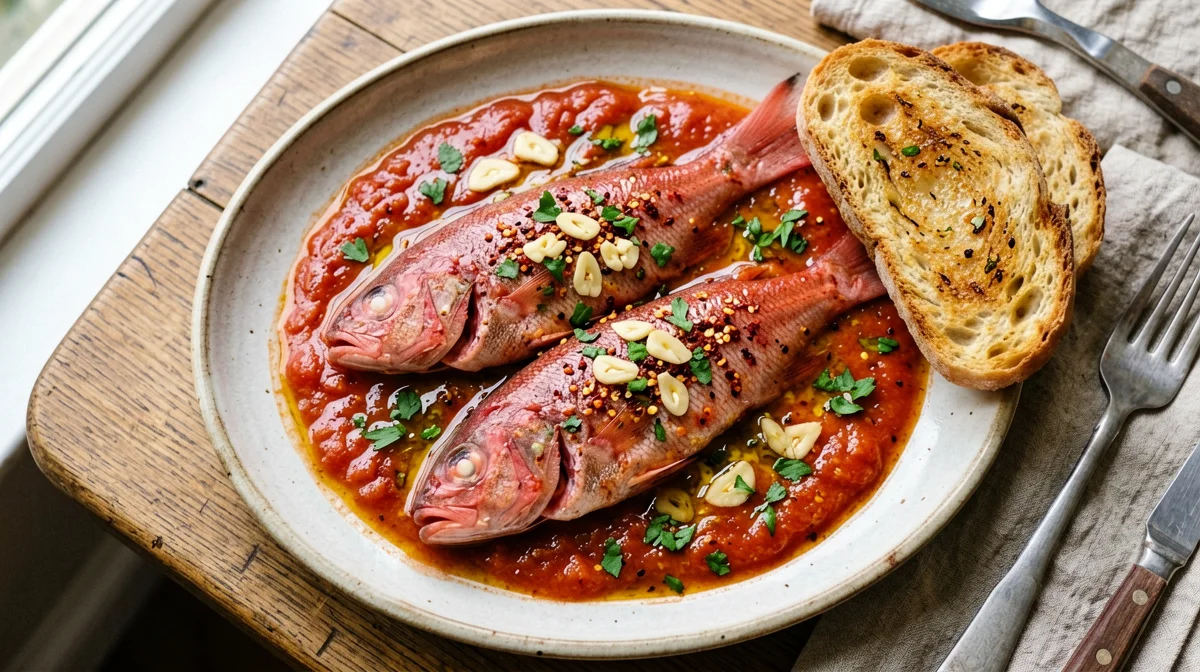 Livorno-style red mullet with toasted bread