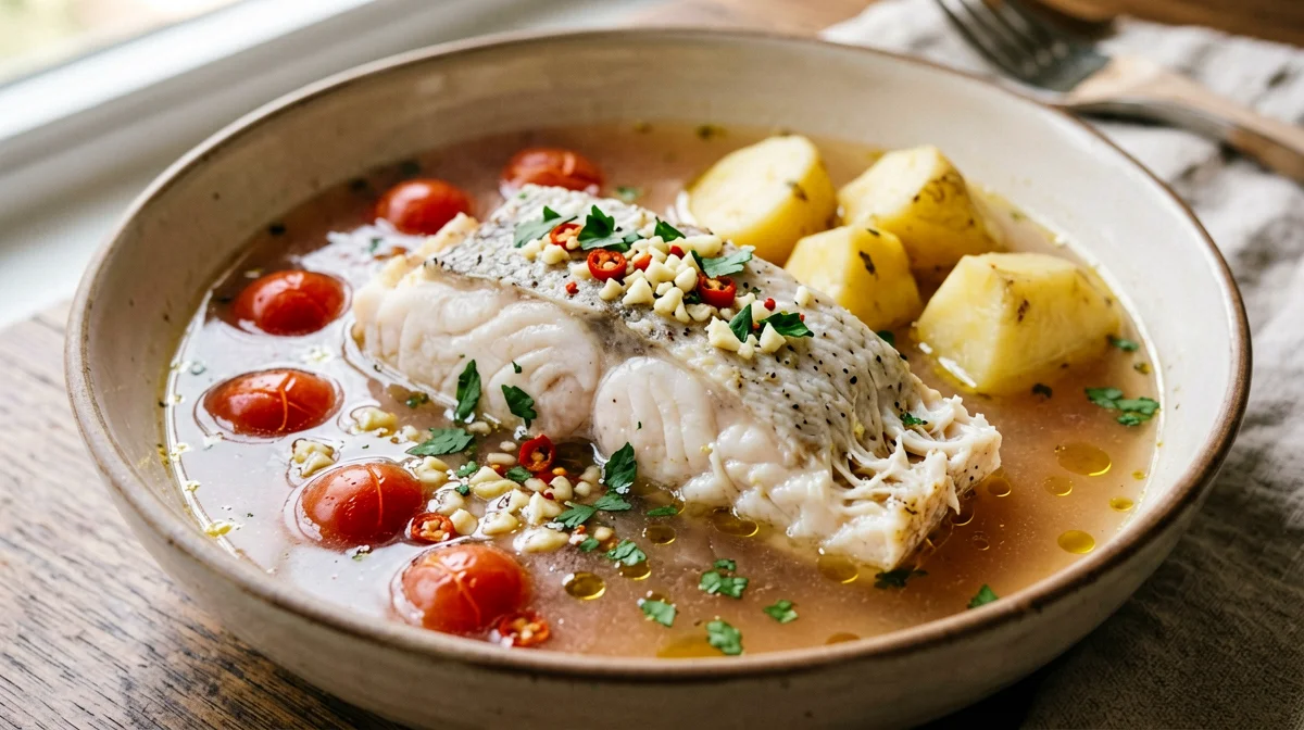 Grouper in acqua pazza with boiled potatoes
