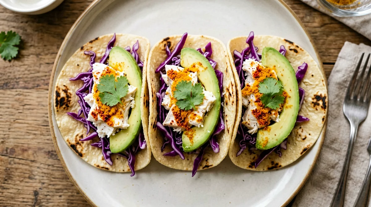 Cod tacos with red cabbage and avocado