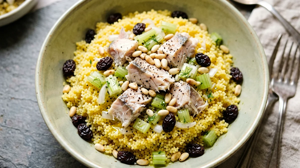 Sicilian couscous with sardines, raisins and pine nuts