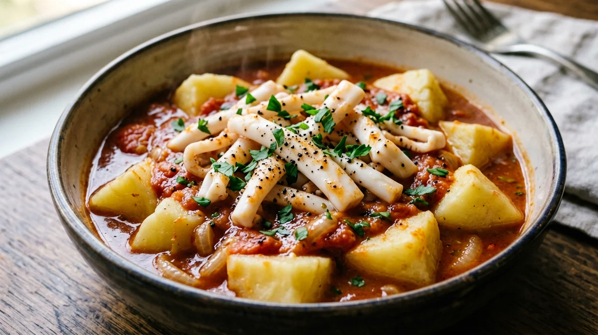 Roman-style cuttlefish stew with potatoes