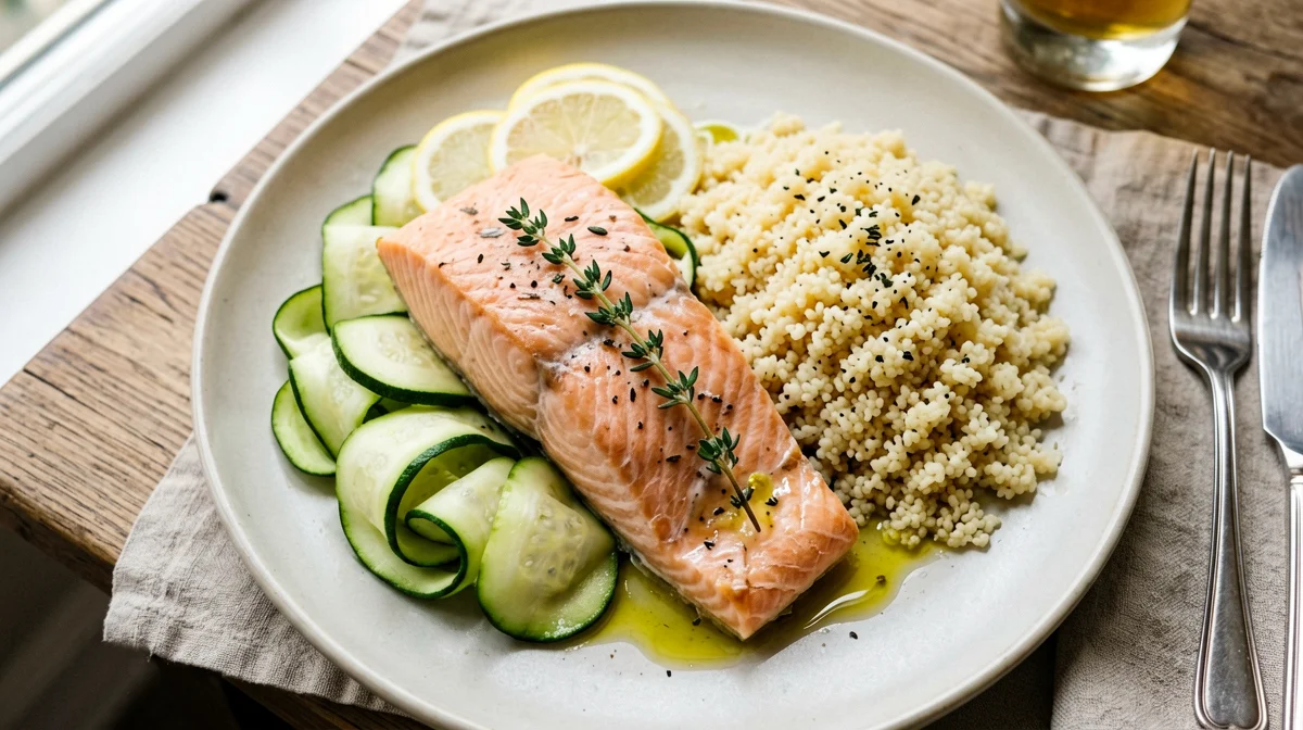 Trota salmonata al cartoccio con zucchine e couscous