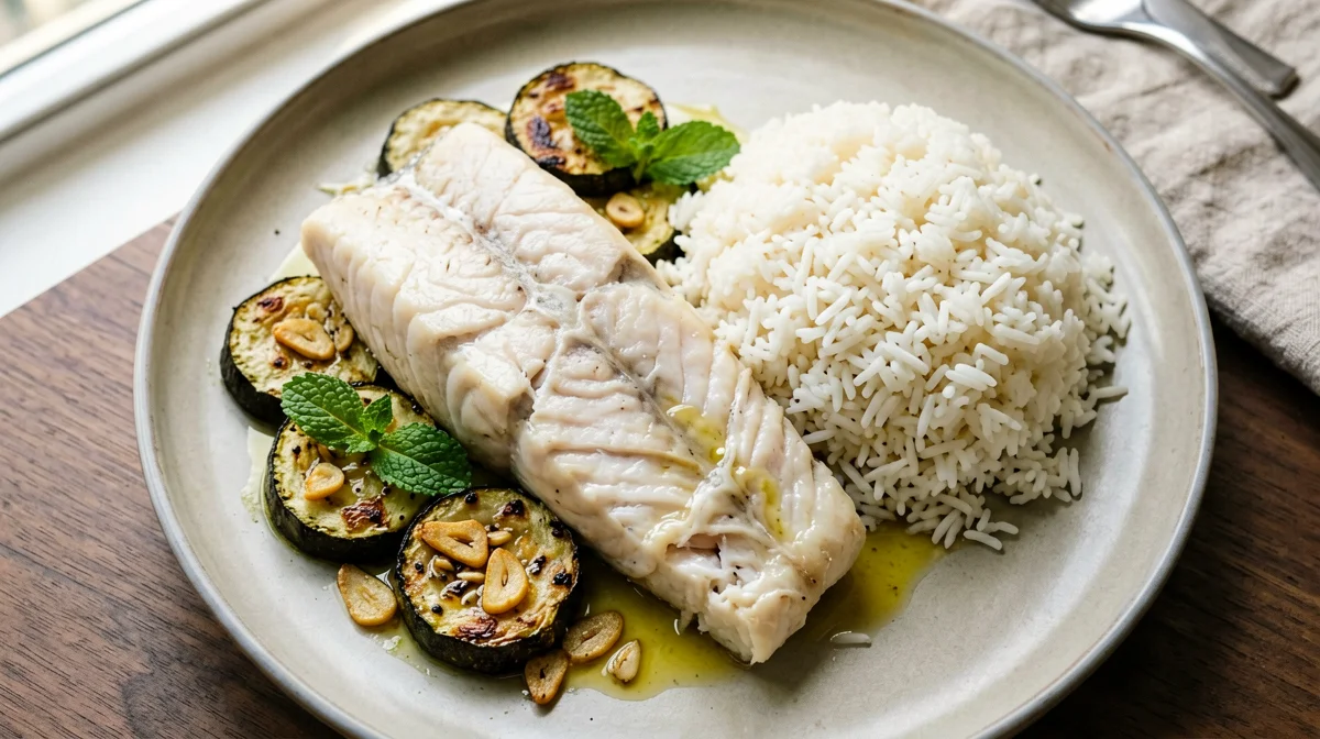 Grouper with minty zucchini and basmati rice
