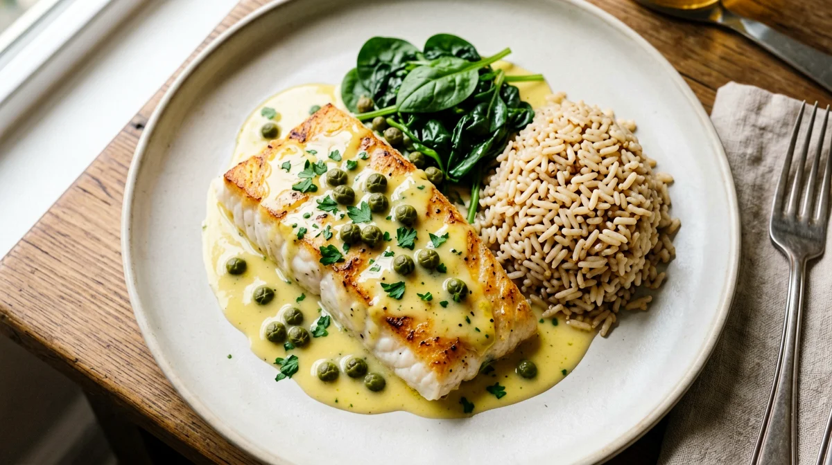 John Dory with capers, lemon and brown rice