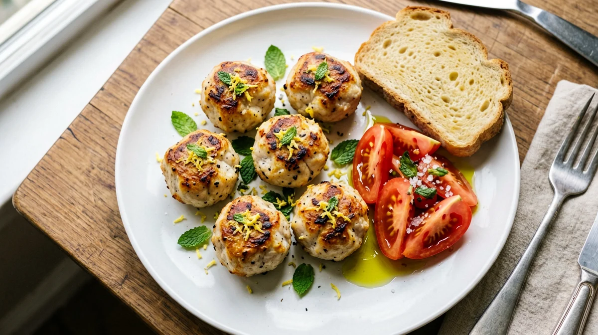 Lemon swordfish meatballs with tomato salad
