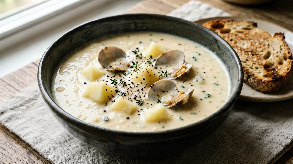 Zuppa di vongole, patate e porri