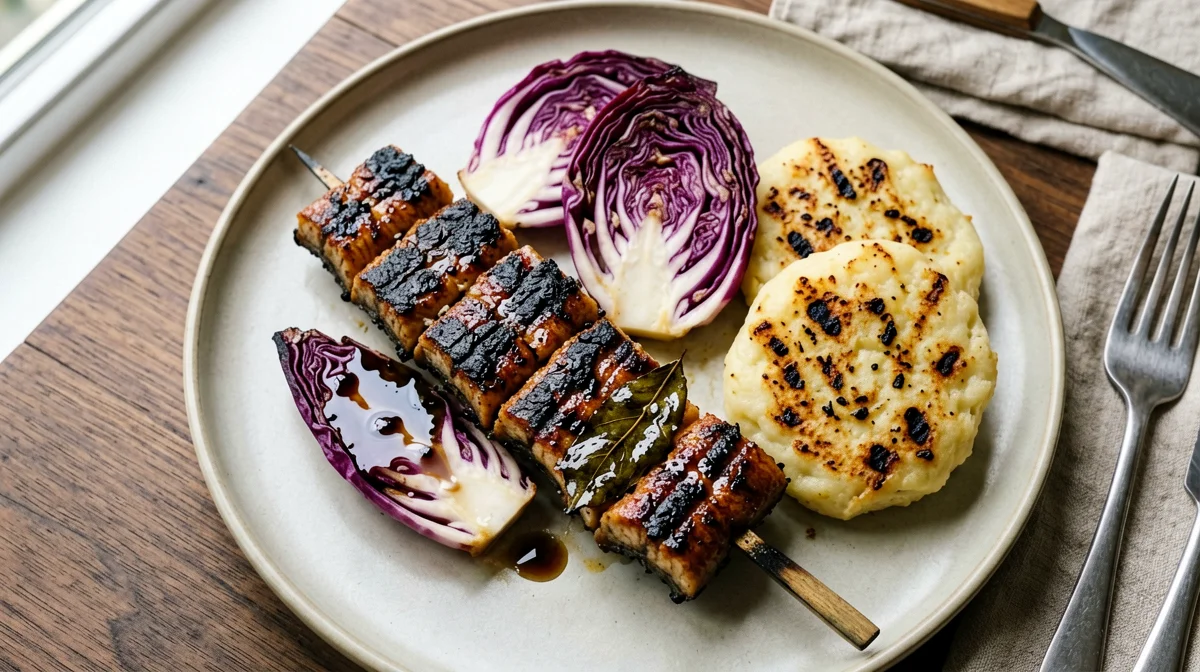 Anguilla alla griglia con radicchio e polenta